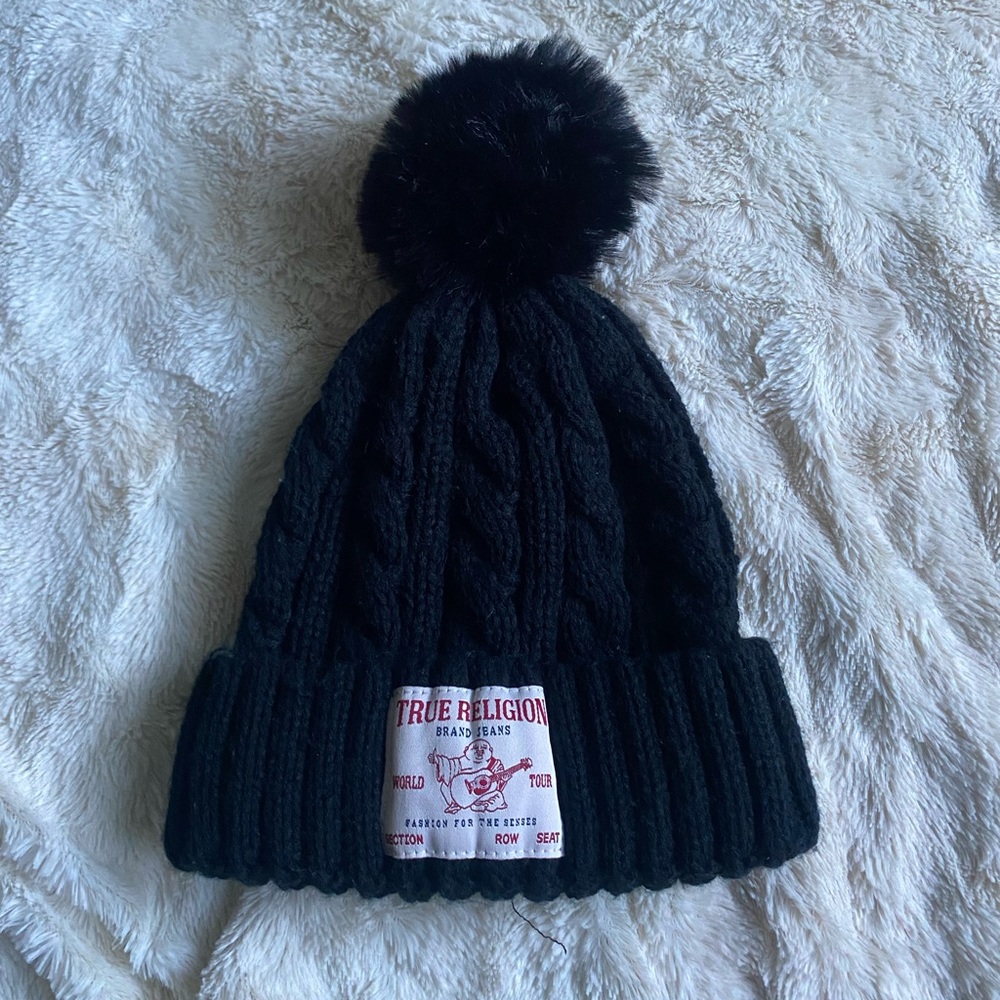 True Religion Kids Black Cable Knit Beanie